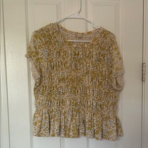 Anthropologie "The Tabby" Ruched Cap-Sleeve Tee Pilcro, L